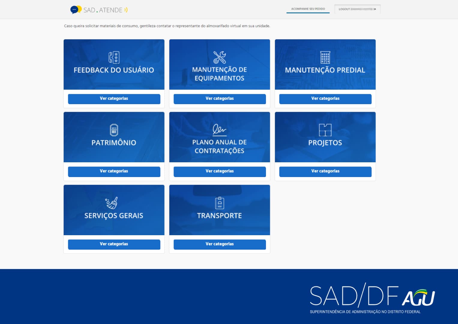 Home page for the OTRS SAD.Atende system.
