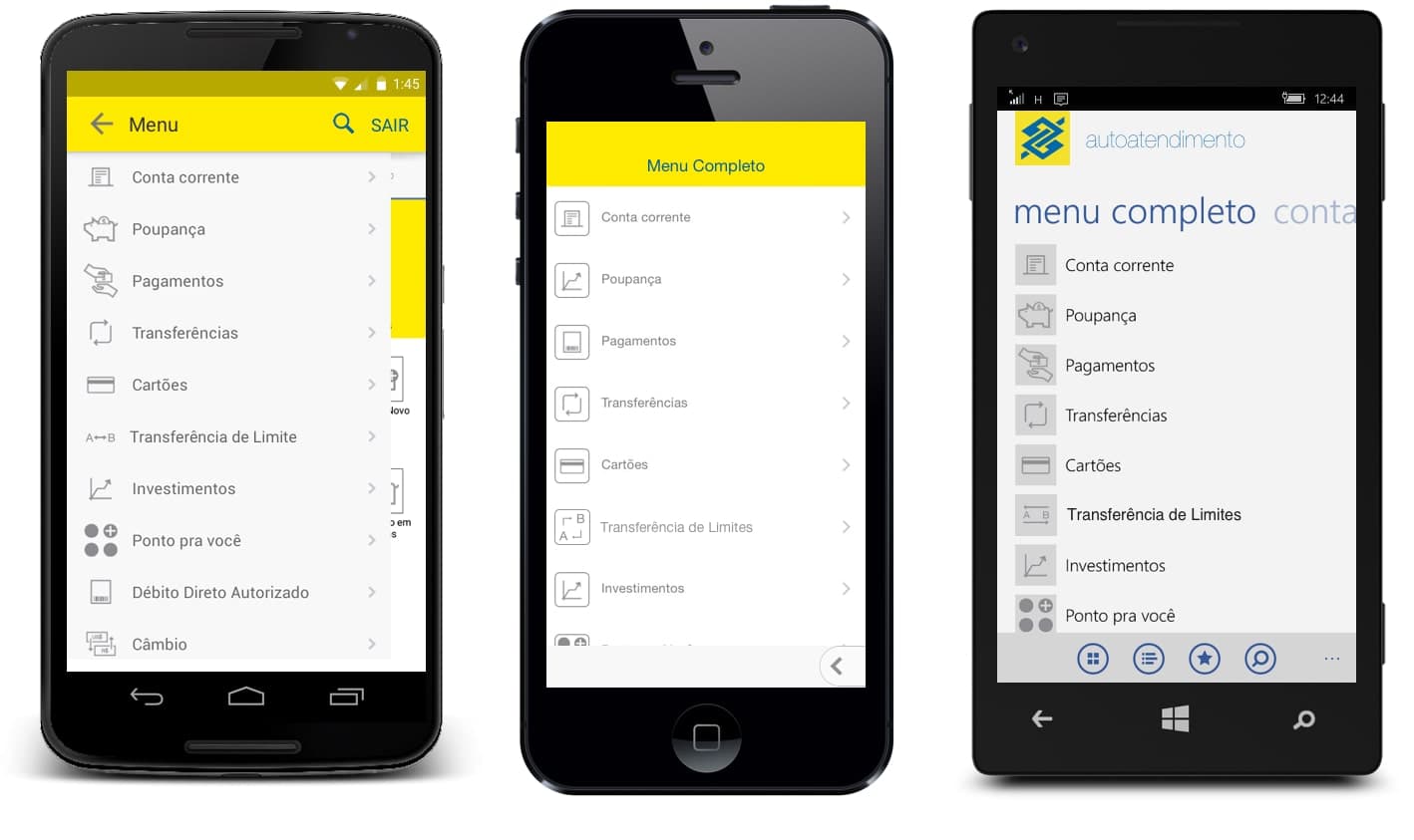 High fidelity prototipation of transfer function for the Bank of Brazil APP 2.0 in various native versions.